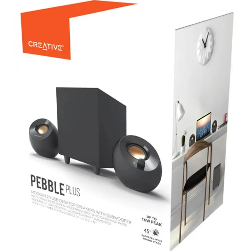 רמקולים למחשב | Creative יצרן | PEBBLE Plus 2.1 | סאונד איכותי ועיצוב קומפקטי