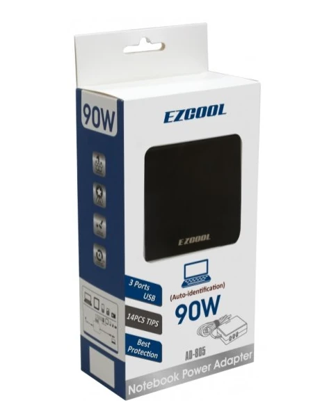 מטען  אוניברסלי למחשב | דגם EZCOOL | AD-805 יצרן | 14 מתאמים | 3 יציאות USB