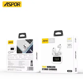 אוזניות אלחוטיות Aspor A630 | תצוגת טעינה חכמה | סאונד איכותי