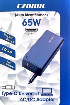 מטען אוניברסלי למחשב | הספק 65W | חיבור Type-C | PD 3.0 מהיר | יצרן EZCOOL