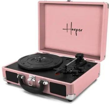 פטיפון HARPER BT HRT-10 | צבע ורוד | חיבור Bluetooth מובנה