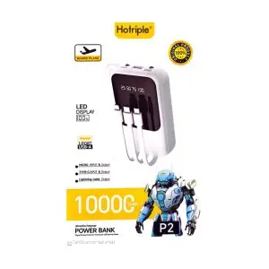 מטען נייד | סוללה ניידת | Hotriple 10000mAh עם 3 כבלים מובנים
