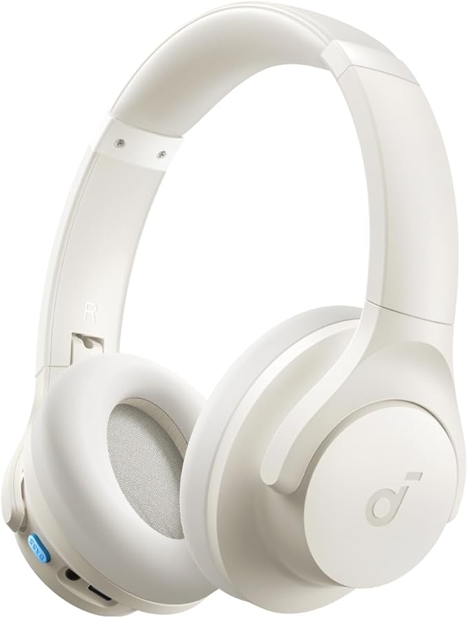 אוזניות Soundcore Q11i לבנות – תקריב המוצר אוזניות קשת אלחוטיות Soundcore Q11i בצבע לבן בתקריב קדמי עם כריות אוזן מרופדות