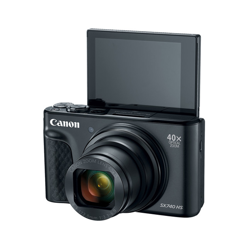 מצלמת Canon PowerShot SX740 HS שחורה – מבט קדמי עם זום אופטי 40x
