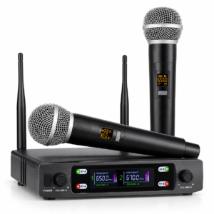 זוג מיקרופונים אלחוטיים K2 UHF עם מקלט דו ערוצי וצג דיגיטלי