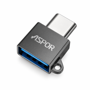 מתאם OTG ASPOR A783 מ־USB-C ל־USB-A על רקע לבן