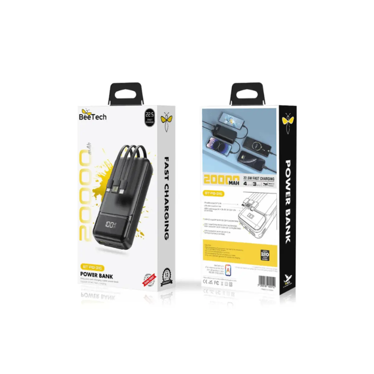 מטען נייד BeeTech BT-PB-316 מבט קדמי עם תצוגת אחוזים