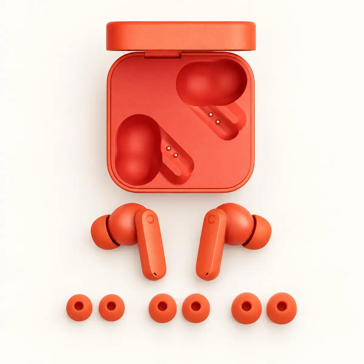 CMF Buds 2a – אוזניות ומתאמים ערכת CMF Buds 2a כתומה עם מארז ומתאמי סיליקון