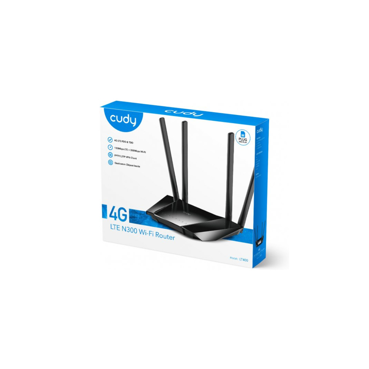 ראוטר סלולרי Cudy 4G LTE 300Mbps Wireless N LT400 1 אריזת ראוטר סלולרי Cudy LT400