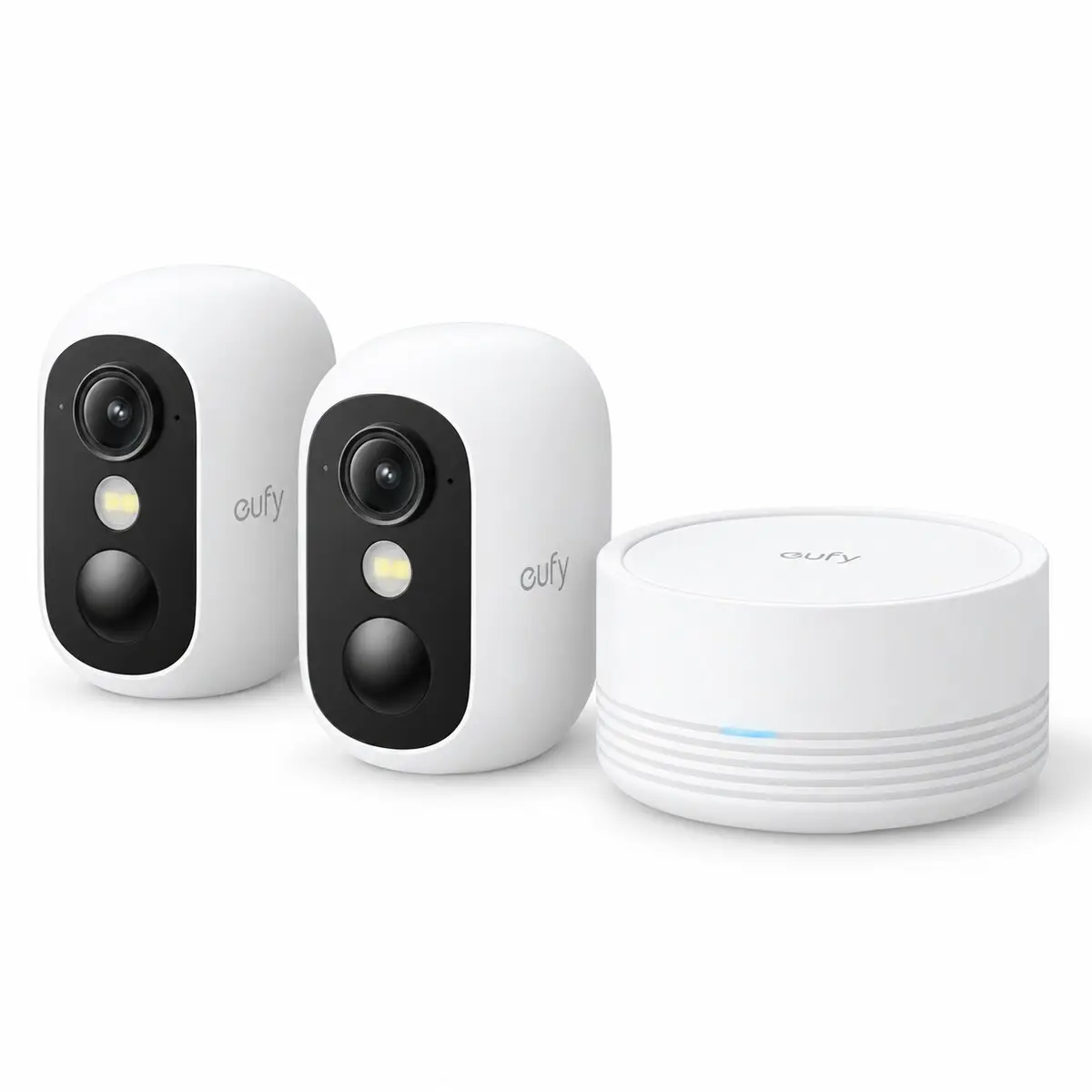 ערכת מצלמות אבטחה אלחוטיות EufyCam C35 FHD עם 2 מצלמות ו‑HomeBase Mini – לבן 1 EufyCam C35 2-Cam Kit ערכת שתי מצלמות אבטחה לבנות עם HomeBase Mini