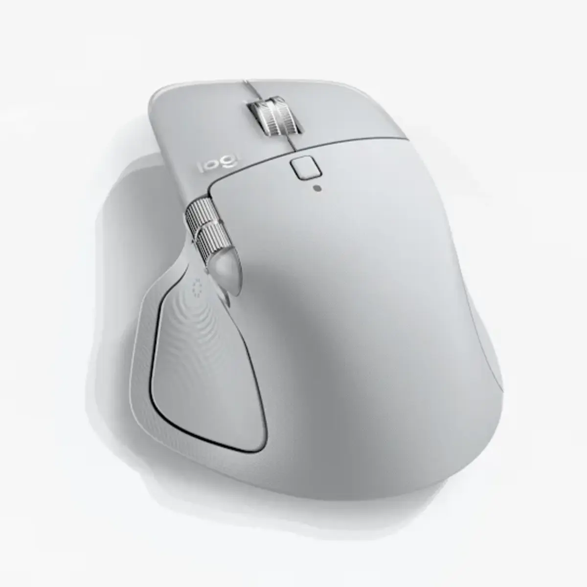 Logitech MX Master 4 אפור בהיר – מבט אלכסוני וגלגלת MagSpeed