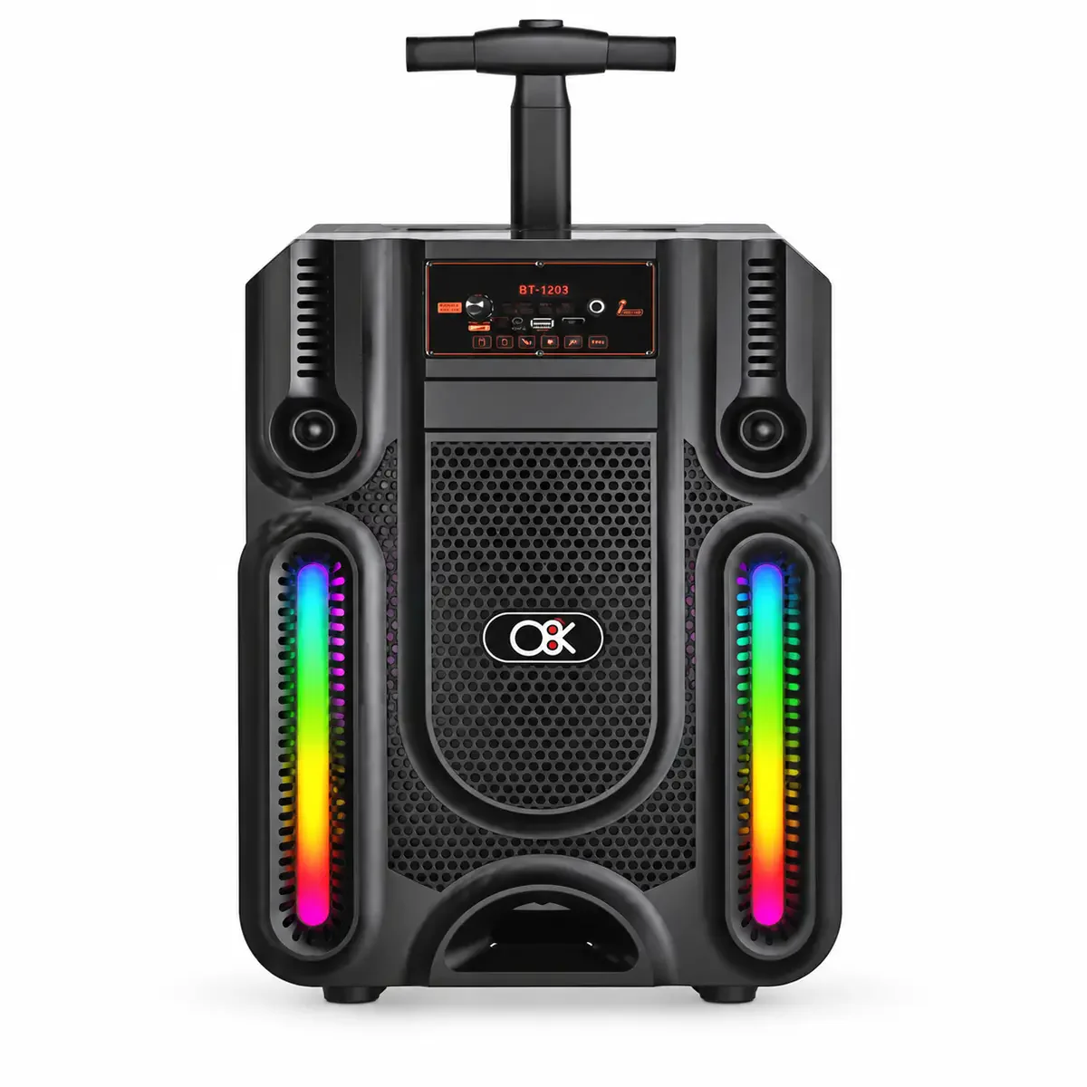 בידורית ניידת OK BT-1203 עם רמקול 12 אינץ׳, RGB ומיקרופון 1 בידורית ניידת OK BT-1203 – תמונה ראשית חדה וממורכזת