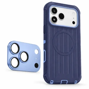 כיסוי OtterBox Defender Pro כחול לאייפון 18 Pro לצד מגן זכוכית כחול למצלמות במתנה – הדמיה