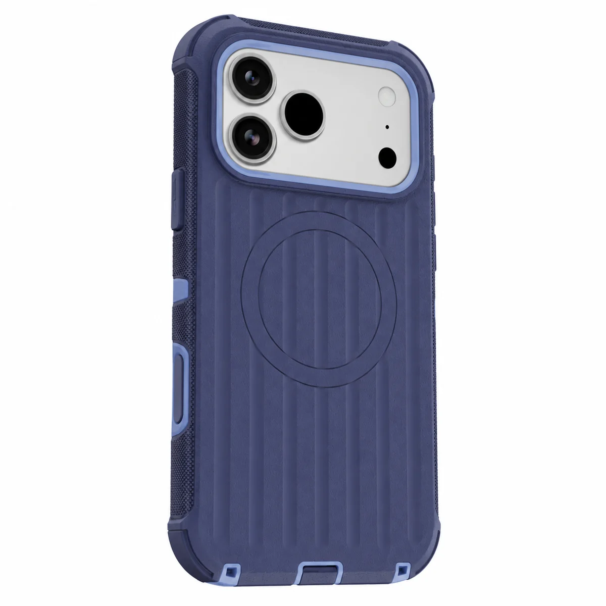 כיסוי OtterBox Defender Pro כחול לאייפון 18 Pro – מבט אחורי גדול בזווית להמחשה
