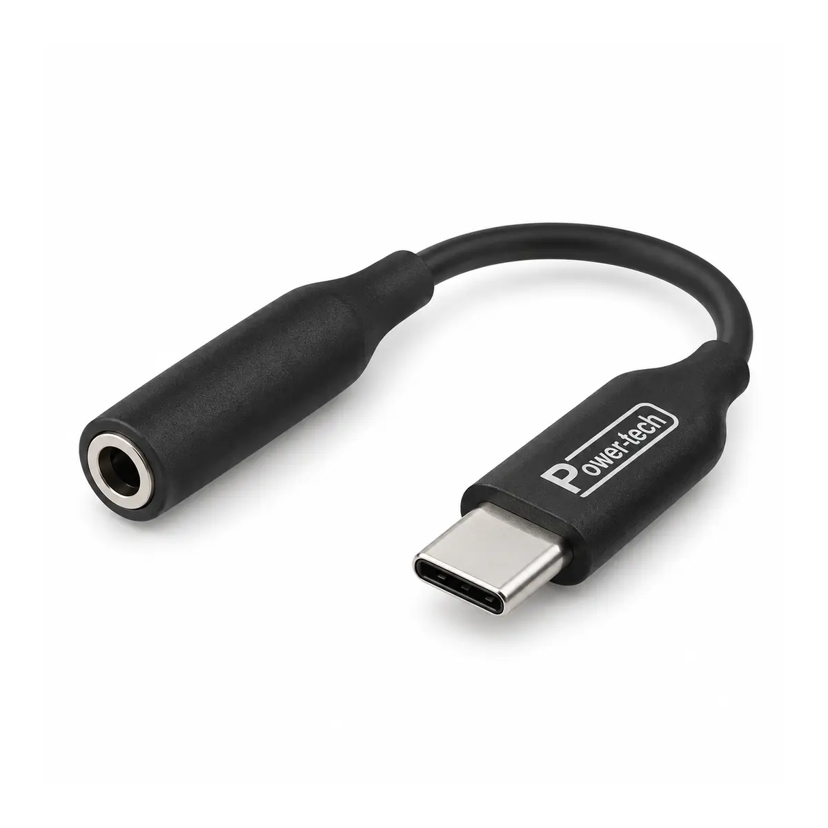 מתאם אוזניות Power-tech USB-C ל־3.5 מ״מ שחור במבט זוויתי