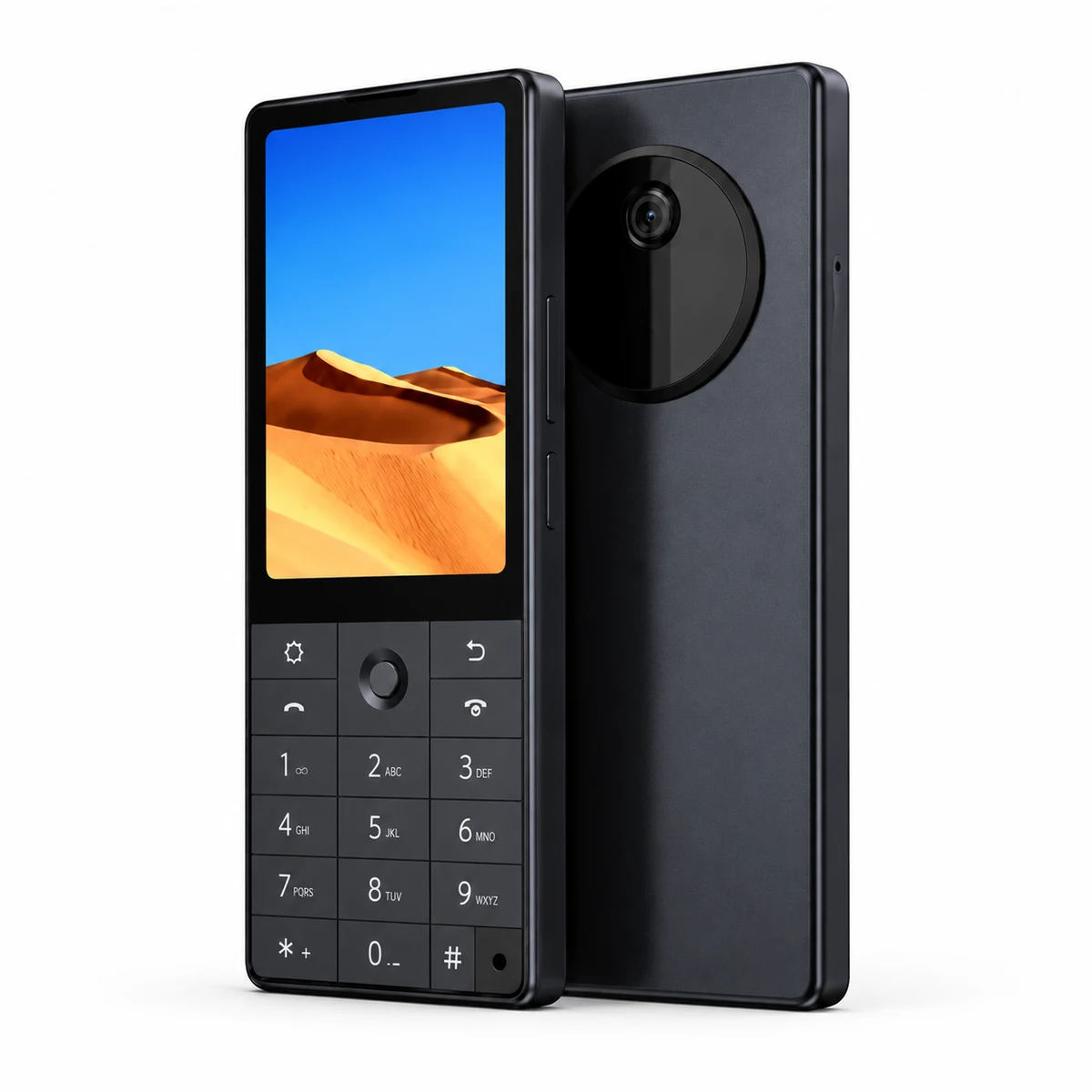 טלפון Qin F25 שחור 128GB – מבט צד בזווית, הדמיה טלפון Qin F25 שחור 128GB – מבט צד בזווית, הדמיה
