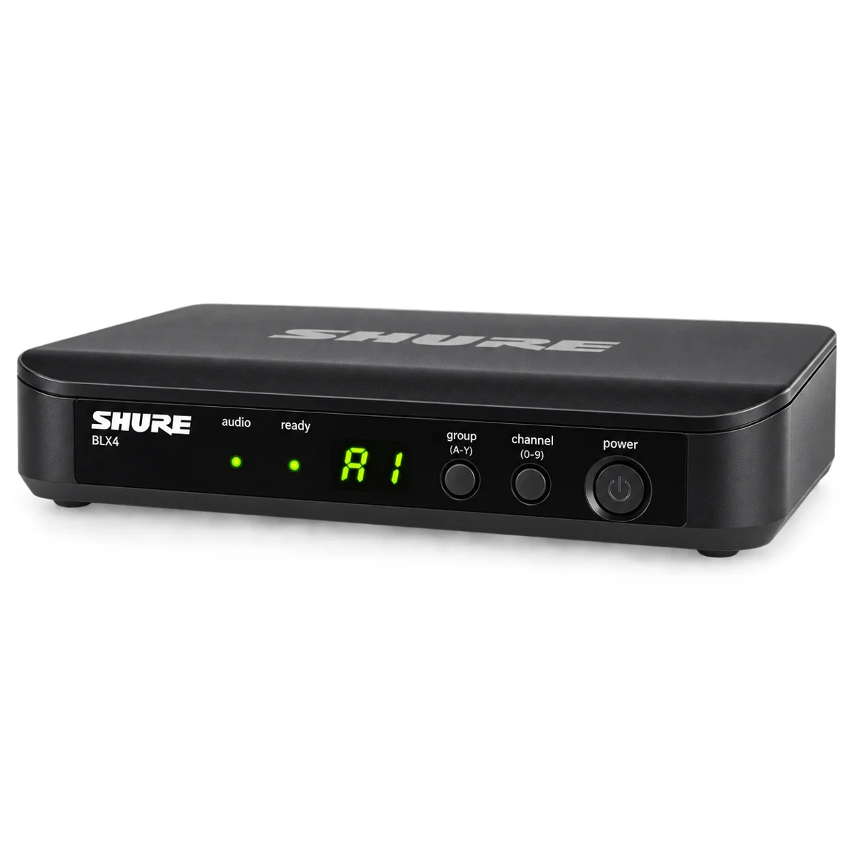 מקלט Shure BLX4 של מערכת מיקרופון אלחוטי BLX24E/B58-G18 על רקע לבן