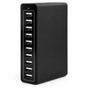 תחנת טעינה שולחנית עם 10 יציאות USB שחורה – תמונה ראשית