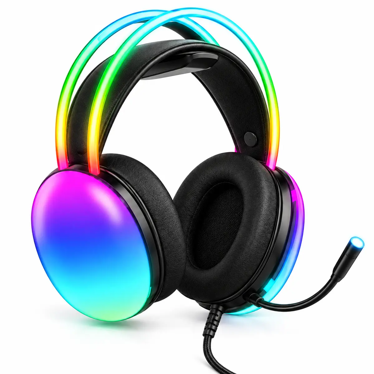 אוזניות X25 RGB שחורות בעמדת גיימינג