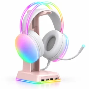 אוזניות גיימינג X25 לבנות עם תאורת RGB ומעמד USB