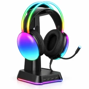 אוזניות גיימינג X25 שחורות עם תאורת RGB ומעמד USB