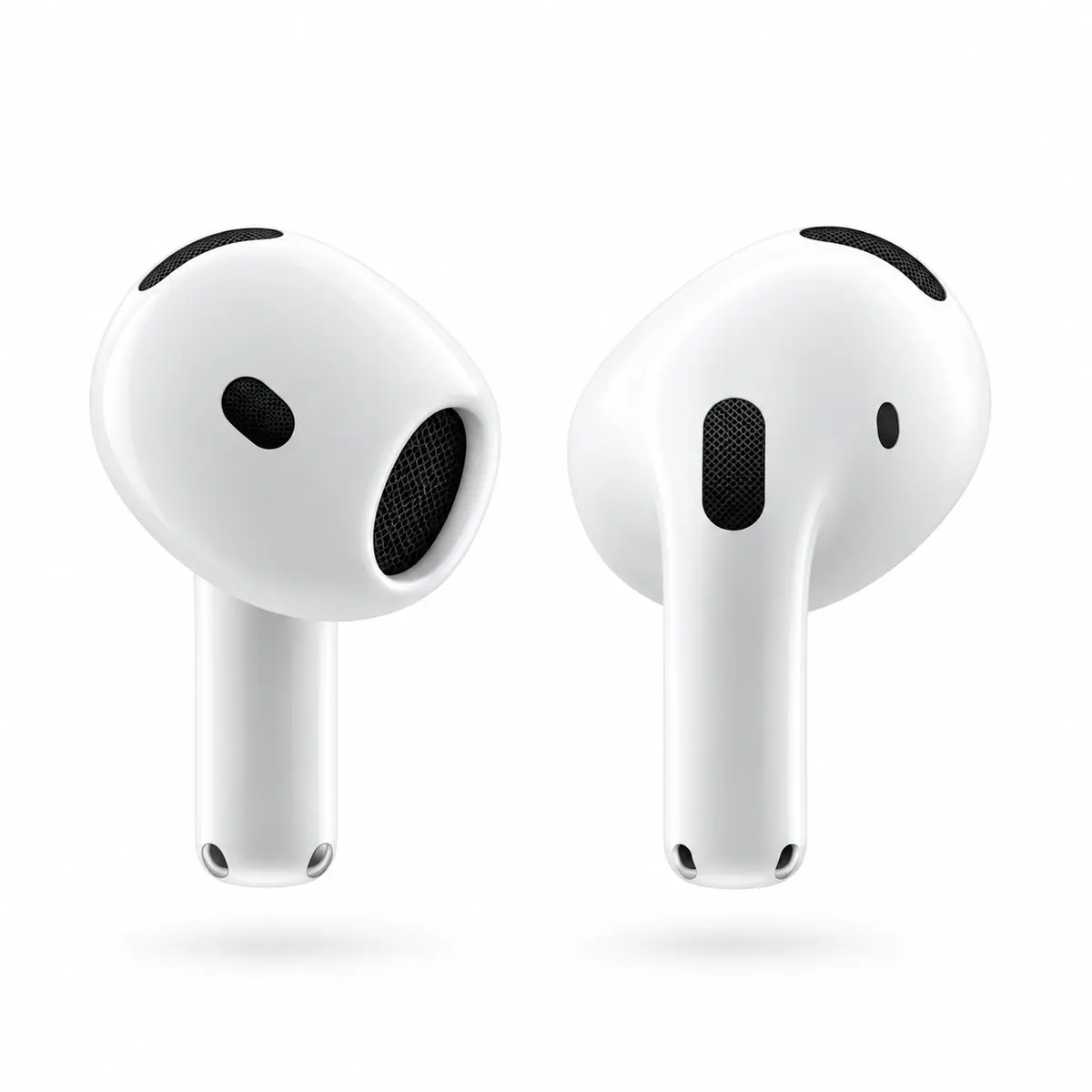 Apple AirPods 4 לבנות במבט קדמי ואחורי
