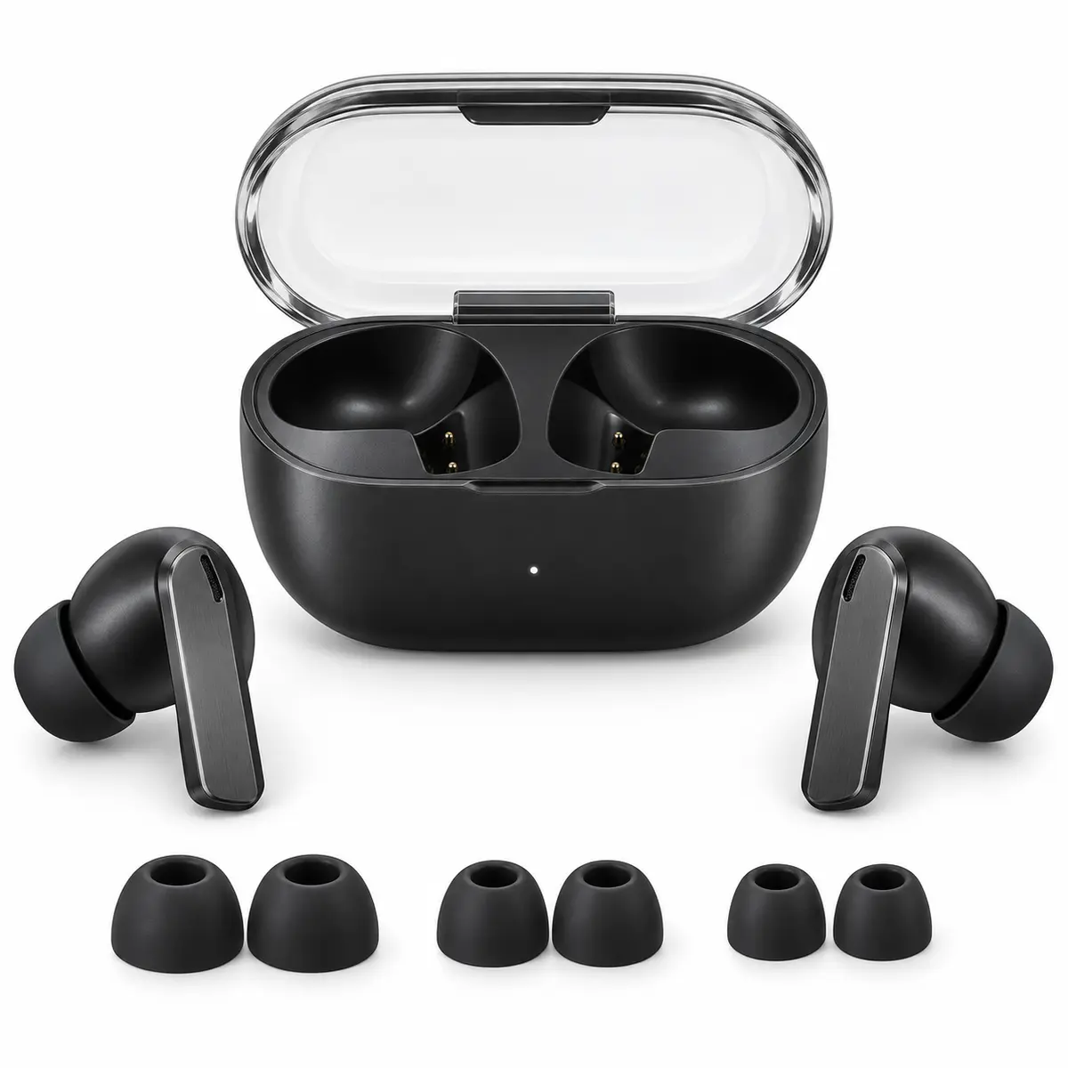 ערכת Samsung Galaxy Buds4 Pro שחורה עם מתאמי סיליקון