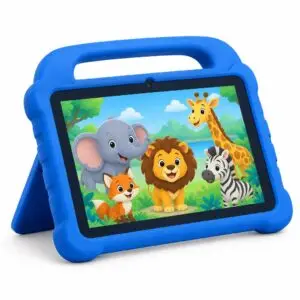 טאבלט לילדים Smart Kids A10 בצבע כחול בזווית תלת רבעי עם כיסוי מגן